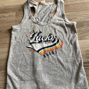 LUCKY BRAND Women’s Large Gray Razor Back Graphic Tee Tank